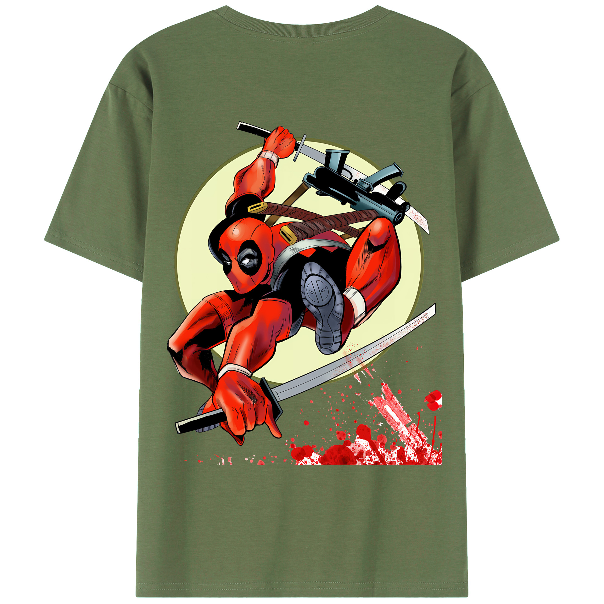 （画像用） Deadpool デッドプール 綿100％ メンズ半袖Tシャツ（バックプリント） 通気性